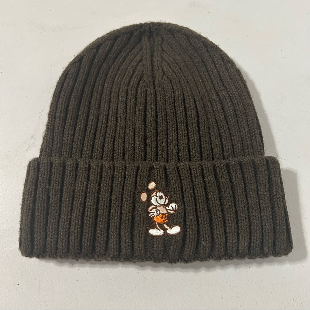 NOS Disney Parks Mickey Mouse Mousewear Embroidered Brown Rib Beanie Cap OSFM